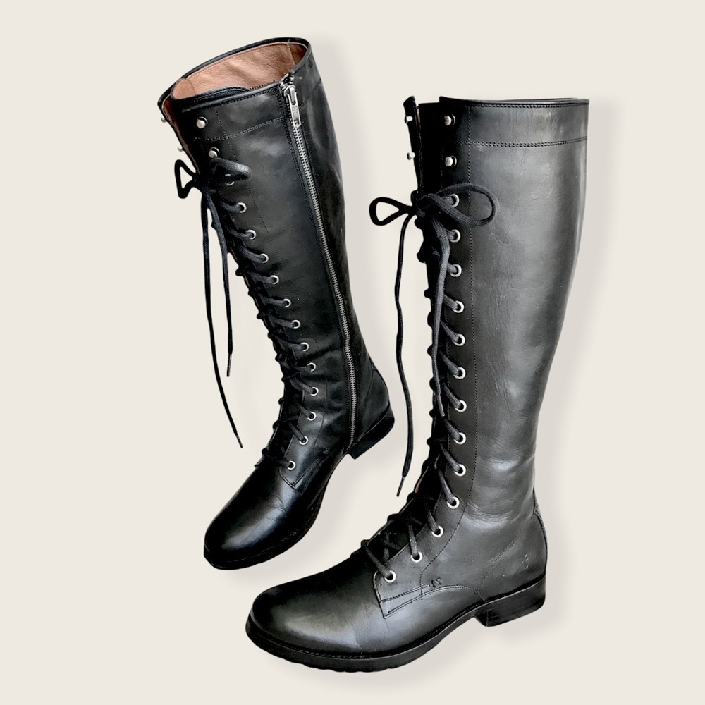 Frye Melissa Tall Black Genuine Leather LaceUp Knee High Vintage Equestrian Boot - Picture 8 of 15